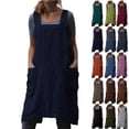 thumbnail image 1 of 2026 Cotton Linen Apron Cross Back Apron for Women with Big Pockets Square Pinafore Dress for Baking Cooking,Navy XL, 1 of 7