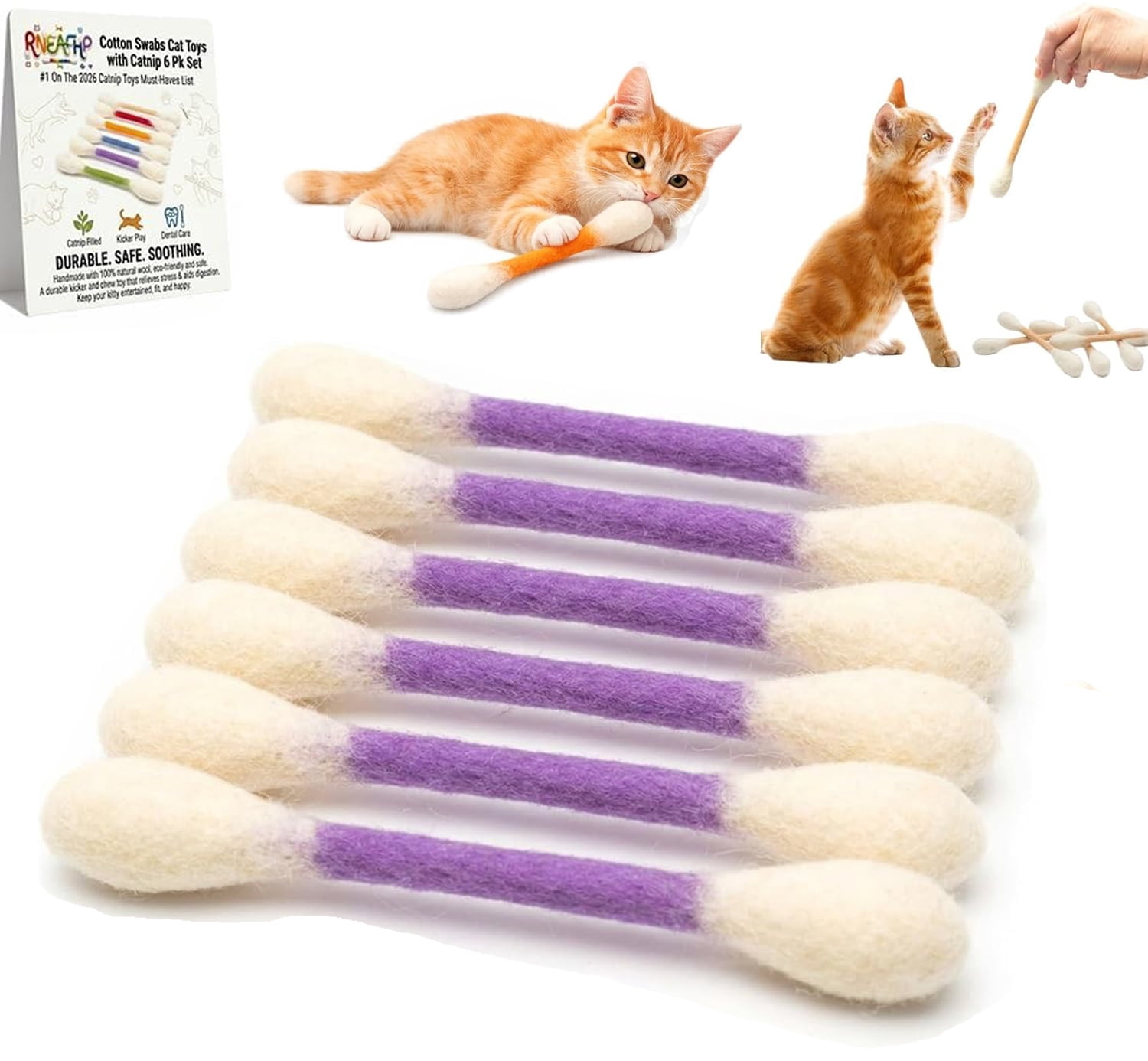 2026 Cotton Swabs Cat Toys with Catnip,Durable Big Kitten Chew Dental Teething Ropes Giant Interactive Felt Kitty Kicker Toy Sticks ，Play Lover Gift Accessories