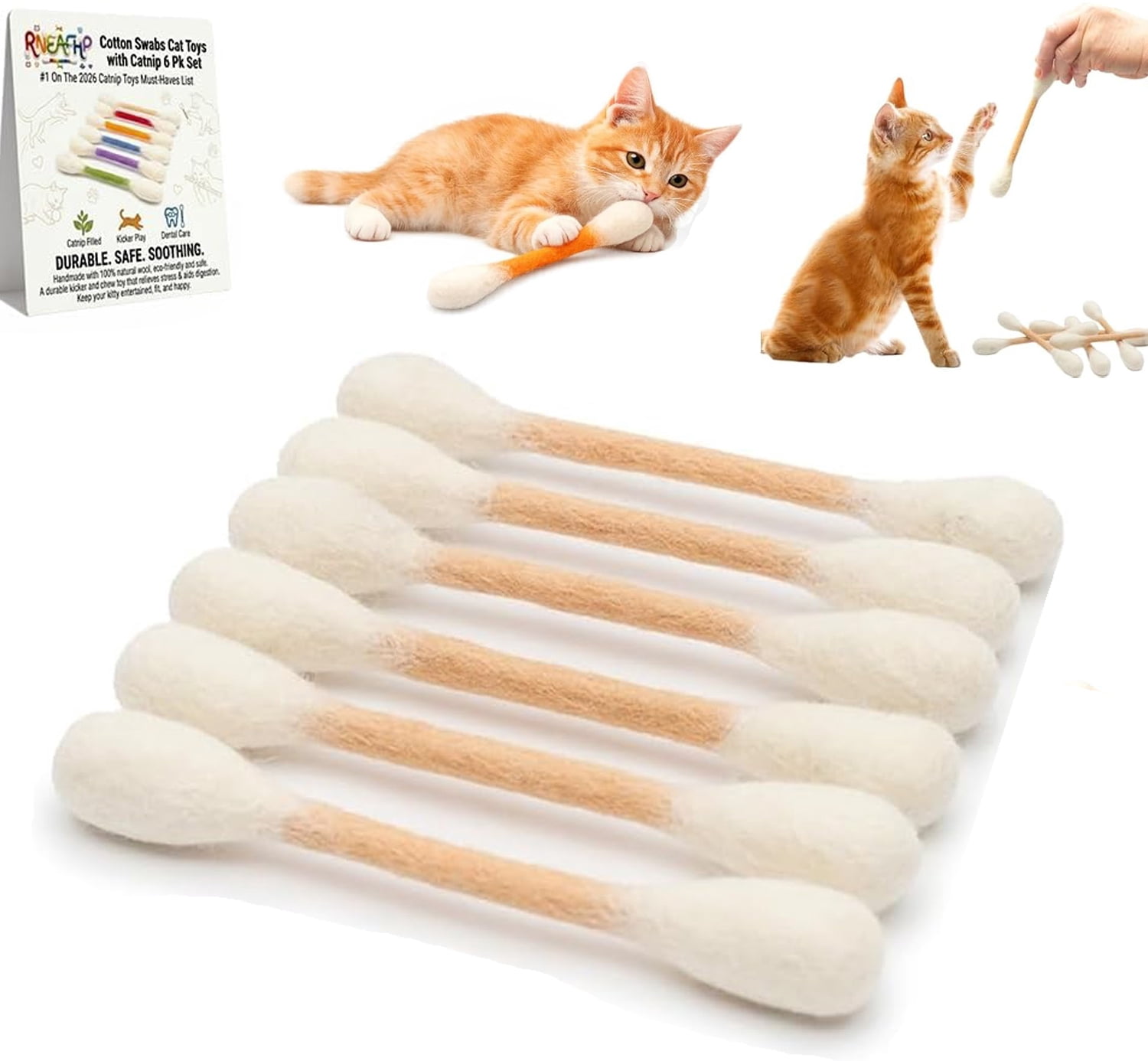 2026 Cotton Swabs Cat Toys with Catnip,Durable Big Kitten Chew Dental Teething Ropes Giant Interactive Felt Kitty Kicker Toy Sticks ，Play Lover Gift Accessories