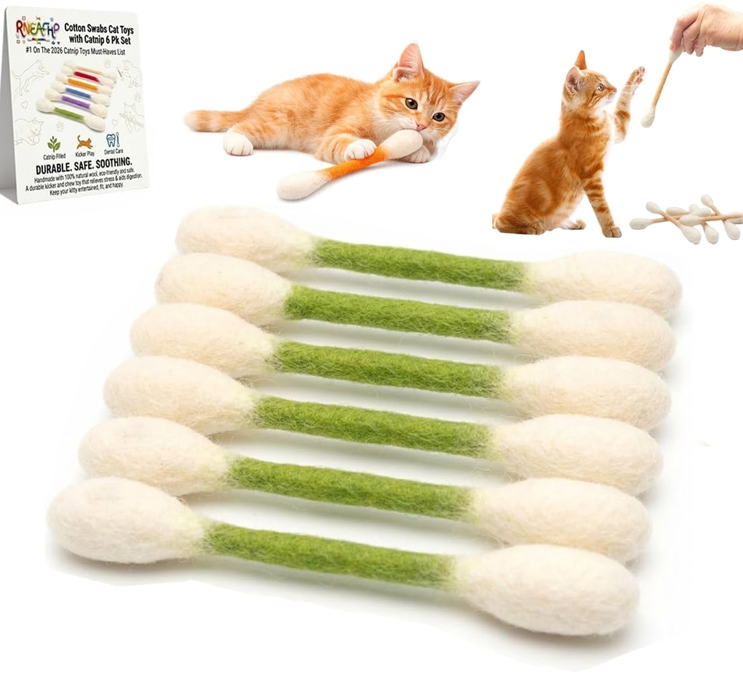 2026 Cotton Swabs Cat Toys with Catnip,Durable Big Kitten Chew Dental Teething Ropes Giant Interactive Felt Kitty Kicker Toy Sticks ，Play Lover Gift Accessories
