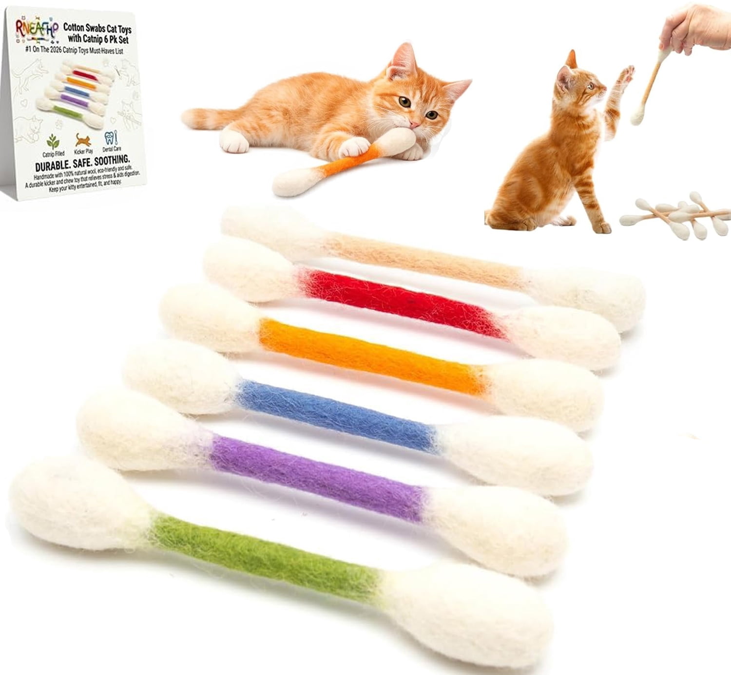 2026 Cotton Swabs Cat Toys with Catnip,Durable Big Kitten Chew Dental Teething Ropes Giant Interactive Felt Kitty Kicker Toy Sticks ，Play Lover Gift Accessories