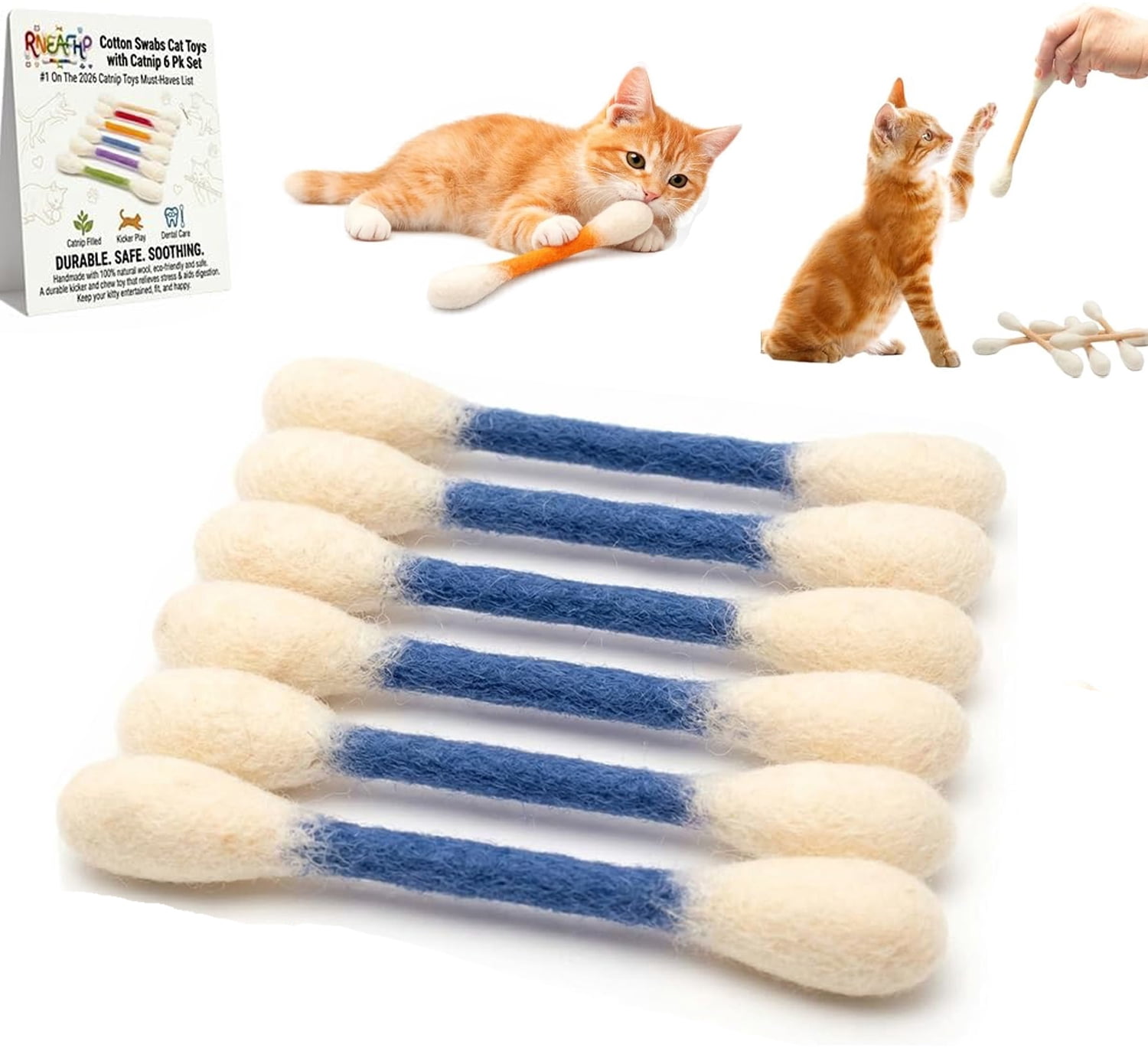 2026 Cotton Swabs Cat Toys with Catnip,Durable Big Kitten Chew Dental Teething Ropes Giant Interactive Felt Kitty Kicker Toy Sticks ，Play Lover Gift Accessories