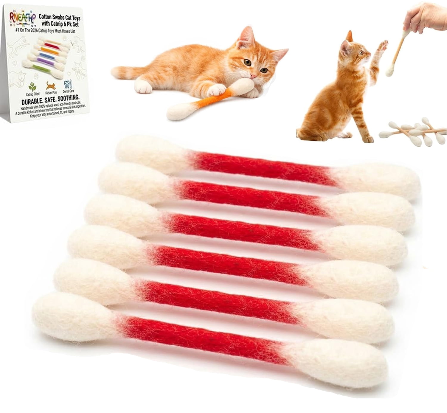 2026 Cotton Swabs Cat Toys with Catnip,Durable Big Kitten Chew Dental Teething Ropes Giant Interactive Felt Kitty Kicker Toy Sticks ，Play Lover Gift Accessories