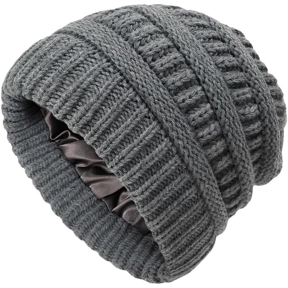 2026 Cozy Cable Knit Beanie Hat, Chunky Stretchy Winter Slouchy Cap Satin Lined Warm Beanie for Women Fall Winter Knit Hat