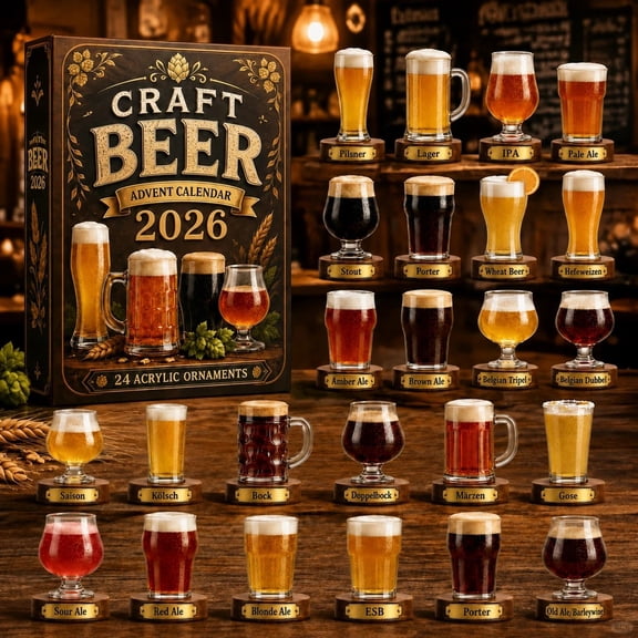 2026 Craft Beer Advent Calendar, 24 Days Countdown Advent Calendar with 24Pcs 2D Acrylic Beer Cutout Ornaments, Christmas Holiday Surprise Gift Box, Collectible Acrylic Beer Decor