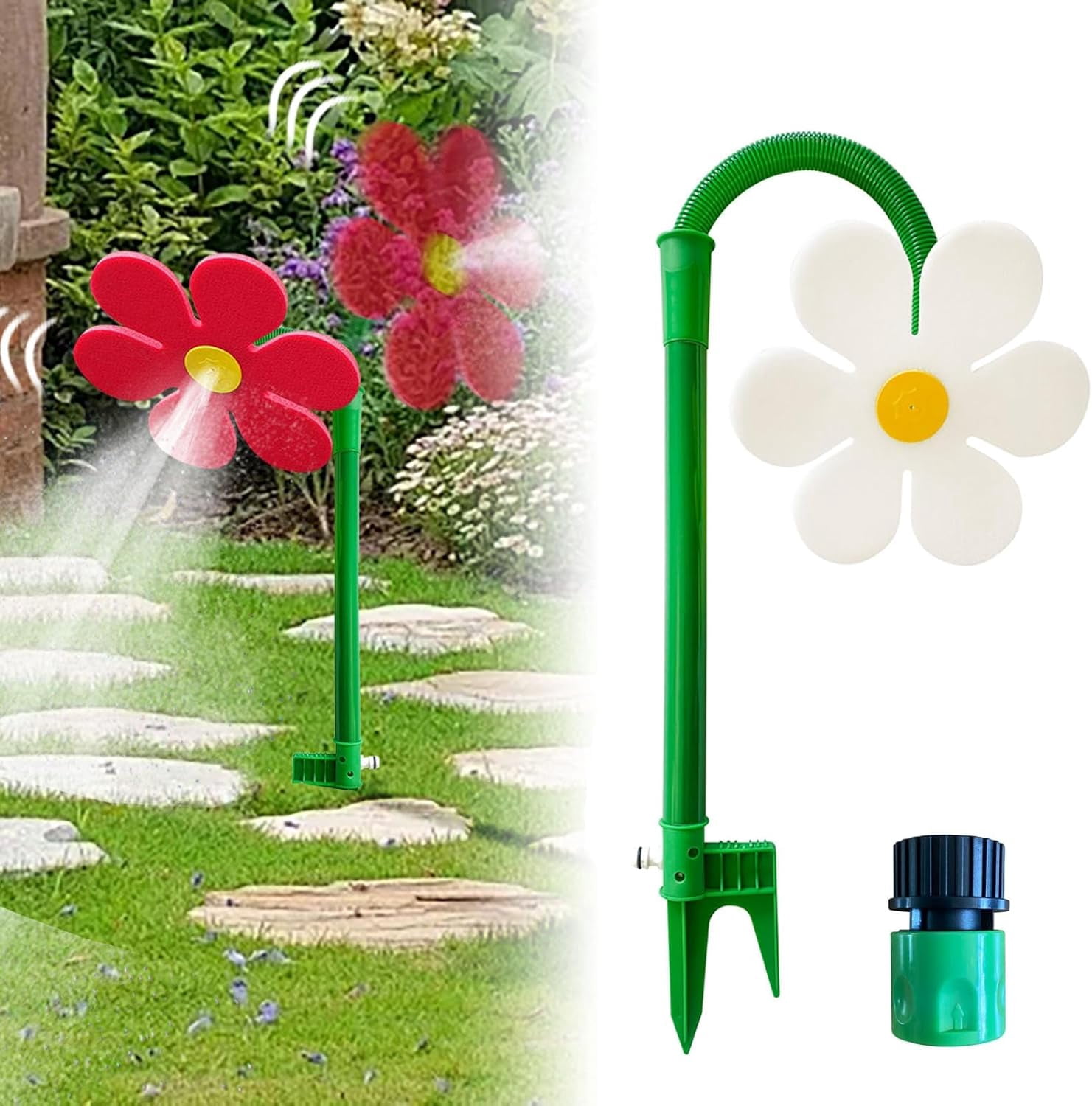 2026 Crazy Daisy Sprinkler - 360° Rotating Decorative Flower Water Sprinkler for Lawn & Garden, Dancing Moving Sprinklers for Yard Watering& Pets Playing, Colorful Lawn Irrigation Decor (White)