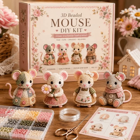 2026 Creative Beaded Mini World 3D DIY Kit Collection, Tiny 3D Beaded Animal DIY Kit, Petite Beaded Animal Craft Kit, DIY Creative Jewelry Art Craft, Gifts for Craft Lovers Mouse Friends