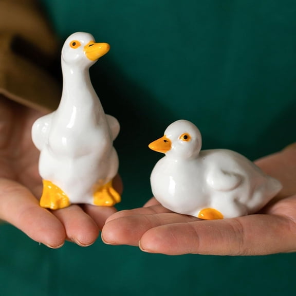 2026 Creative Ceramic Duck Figurine, Glazed Handcrafted Scratch-Resistant Cute Mini Duck Statue with Anti-Slip Base Small Sculpture for Home Desk Tabletop Entryway Sideboard Decor, A