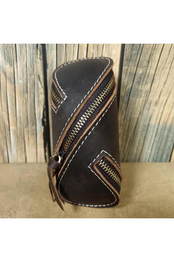 2026 Creative Retro Crazy Horse Leather Key Bag Zipper Key Card Holder for Car and Home Use, Vintage Genuine Leather Key Bag for Men and Women