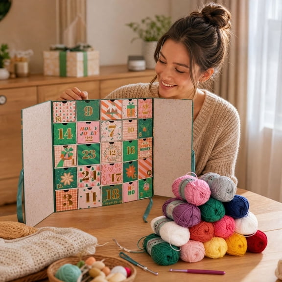 2026 Crochet Advent Calendar 25 Days Yarn & Tool Mystery Box for Crafters 25 Days Crochet Magic Mystery Project Christmas Countdown Crocheter Gift