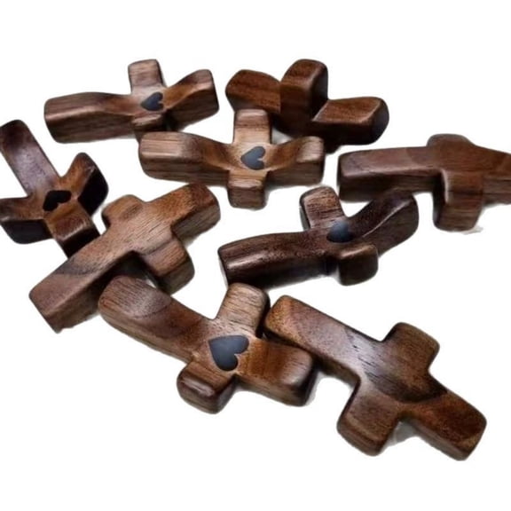 2026 Cross My Heart Wooden Fidget Token for Anxiety - Handheld Pocket Prayer Cross for Meditation & Stress Relief,Solid Wood Holding Set of 1,Inspirational Christian Gifts