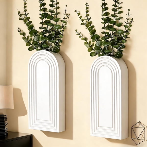 2026 Crowd Favorite Set of 2 White Wooden Wall Mounted Vase,Boho Rustic Hanging Pocket Planter for Dried Flowers Greenery,Farmhouse Wall Decor for Entryway Bathroom Living Room