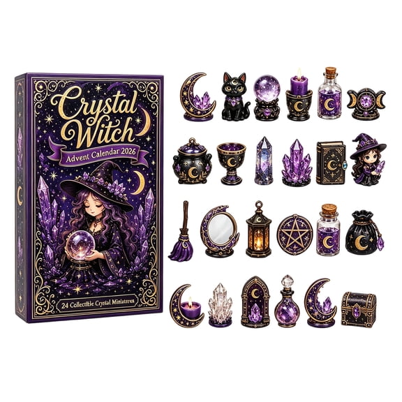 2026 Crystal Witch Advent Calendar, 24 Day 2D Witchy Christmas Countdown with Crystal Inspired Miniatures, Moon Stars Potion Bottles and Gothic Fantasy Charms