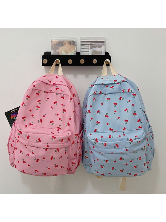 2026 Cute Bags for Women High Elementary Cherry Printed Backpacks Aesthetic Backpack Travel Daypacks Blue