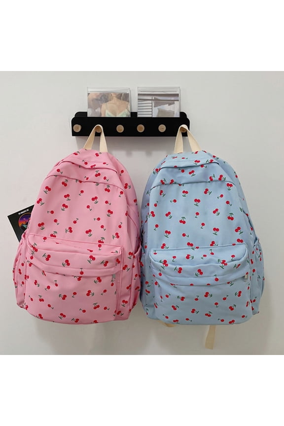 2026 Cute Bags for Women High Elementary Cherry Printed Backpacks Aesthetic Backpack Travel Daypacks Blue
