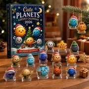 2026 Cute Planets Advent Calendar, 24 Day Christmas Countdown Blind Box, Assorted Festive Cosmic Planet Acrylic Pendants, Hanging Decor Ornaments for Space Lovers Holiday Gifting