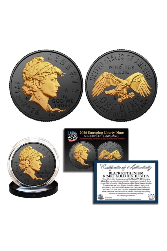 2026-D EMERGING DIME Black Ruthenium with 24K Gold Highlights - America's 250th Anniversary
