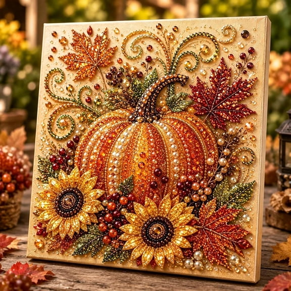 2026 DIY Autumn Harvest Pumpkin Pearl Diamond Art Kit, Autumn Pearl Painting Kit, Fall Diamond Art PaintingKit for Adults, Harvest Seasonal Home Decor, Thanksgiving Gift