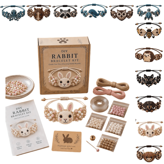 2026 DIY Beaded Bracelet Making Kit, 3D Animal Bead Craft Kit, Jewelry Supplies , Starter Set, Cute Cat, Owl & More, Creative Craft for Adults,Full-Color Instruction Sheet Rabbit