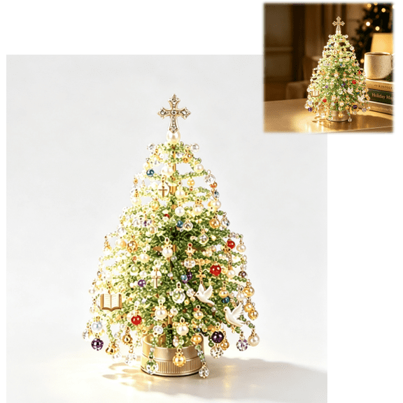 2026 DIY Beaded Christmas Tree Kit – Create Your Own Sparkling Holiday Decoration, Handmade Mini Bead Tree Craft Set for Shelf Desk Christmas Home Decor (Christian)