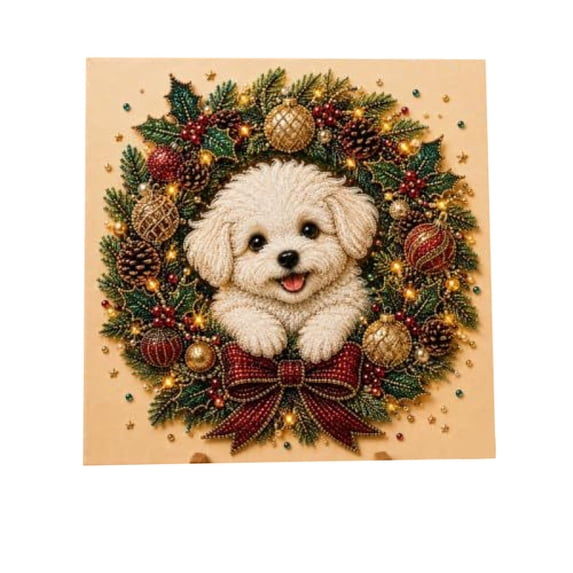 2026 DIY Christmas Dog Pearl Diamond Painting Kit, 7.87x7.87in Puppy Holiday Bead Art, 5D Round Drill Mosaic for Home Wall Decor Craft Hobby