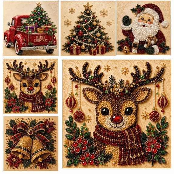 2026 DIY Christmas Pearl Diamond Painting Art Kit with Frame, Christmas Pearl Beads Art Craft for Adults Beginner, Gemstone Diamond Dots Beads for Home Wall Decor, Healing Stress-Relieving S