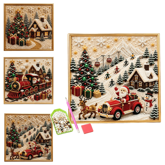 2026 DIY Christmas Pearl Diamond Painting Art Kit with Frame, Christmas Pearl Beads Art Craft for Adults Beginner, Gemstone Diamond Dots Beads for Home Wall Decor, Healing Stress-Relieving C