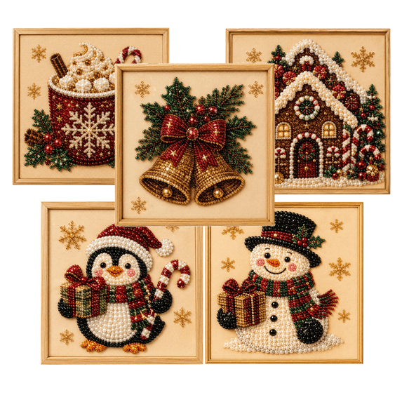 2026 DIY Christmas Pearl Diamond Painting Art Kit with Frame, Christmas Pearl Beads Art Craft for Adults & Beginners, Gemstone Diamond Dots Beads Painting for Home Wall Decor E