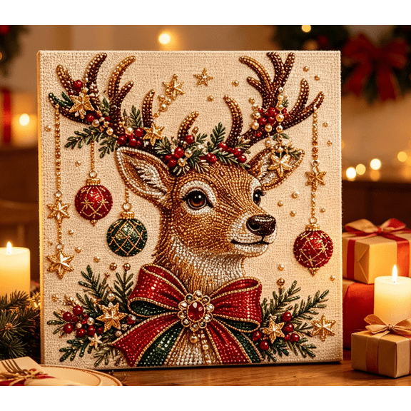 2026 DIY Christmas Pearl Diamond Painting Art Kit, Themed Pearl Beads Art Craft with Frame, Holiday Gemstone Diamond Dots Set for Christmas Home Atmosphere