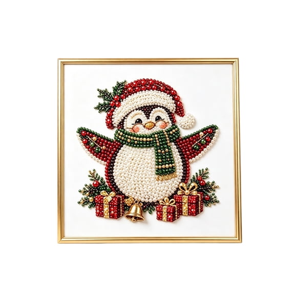 2026 DIY Christmas Pearl Diamond Painting Art Kit with Frame, Easy 3D Pearl Bead Art Set For New Crafters, Relaxing Stress Relief Activity (Penguin)