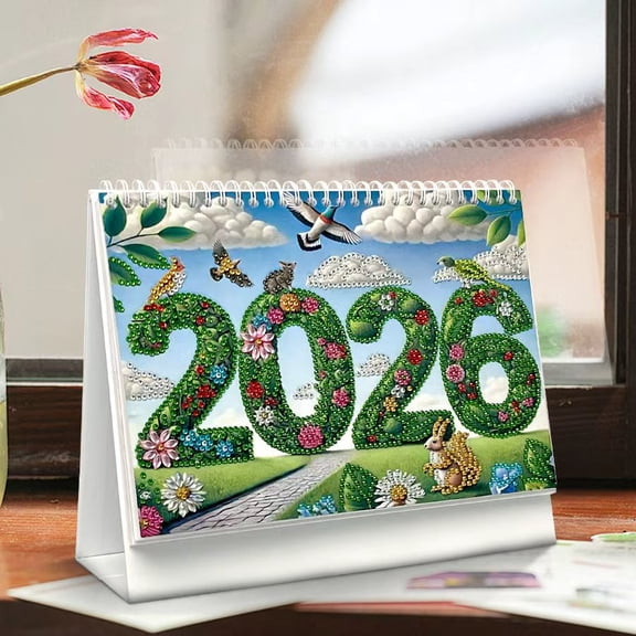 2026 DIY Diamond Painting Desktop Calendar, 12 Monthly Designs