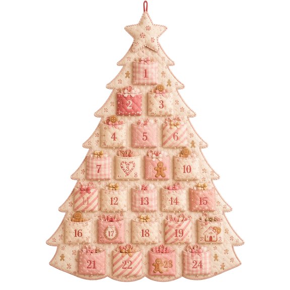 2026 DIY Fabric Christmas Advent Tree Kit, 24 Pocket Christmas Countdown Calendar, Handmade Wall Hanging Calendar, Quilted Reusable Advent Decor for Living Room Bedroom Holiday Wall Ornament C