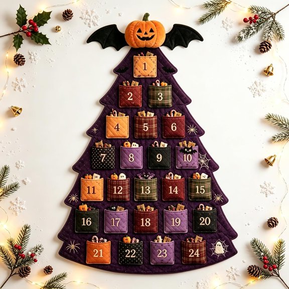 2026 DIY Fabric Christmas Advent Tree Kit, Handmade 24 Pocket Christmas Countdown Calendar, Wall Hanging Calendar, Reusable Empty Pouch Advent Decor for Mantel Xmas Home Wall Display B