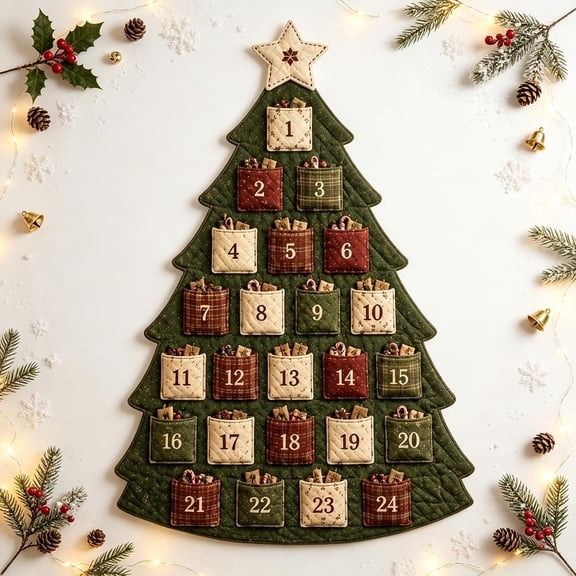 2026 DIY Fabric Christmas Advent Tree Kit, Handmade 24 Pocket Christmas Countdown Calendar, Wall Hanging Calendar, Reusable Fill‑Your‑Own Decor for Family Christmas Holiday Decoration A