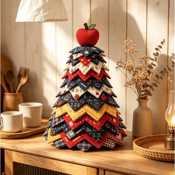 2026 DIY Halloween Quilted Fabric Tree Kit - Quilted Patchwork Fabric Halloween Tabletop Tree, Autumn Mantel Ornament for Adult Rustic Farmhouse Display (Applel Patch)