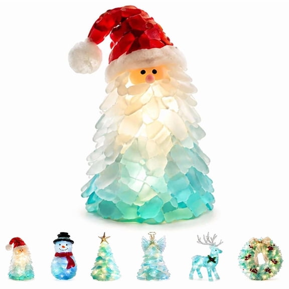DIY Lighted Sea Glass Santa Christmas Decor Kit, Beginner Friendly 3D Christmas Craft Kit with LED Lights, Handmade Sea Glass holiday tabletop decor for adult hobby crafting A-1pcs