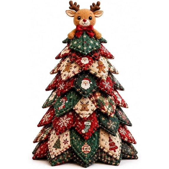 2026 DIY Quilted Christmas Tree Craft Set 3D Fabric Patchwork Kit for Beginners Handmade Tabletop Holiday Decoration for Mantel and Desk