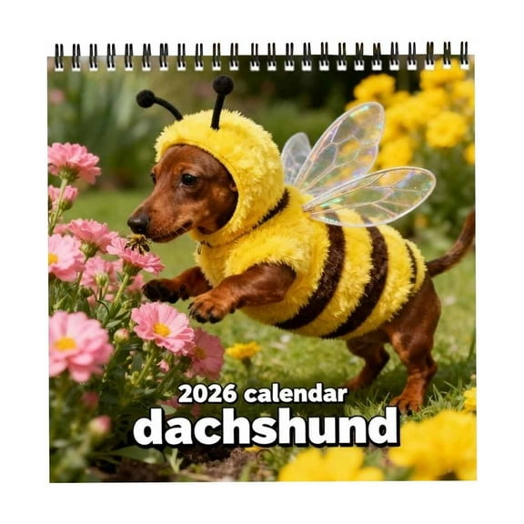 2026 Dachshund Photo Wall Calendar, 12 Month Cute Dog Themed Planner with Adorable Puppy Pictures, Great for Kitchen, Living Room, and Pet Lover Gifts,yellow