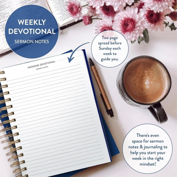 2026 Daily Organizer with Devotional & Habit Tracker, Indigo  Notebook for Faith-Based Goal Setting