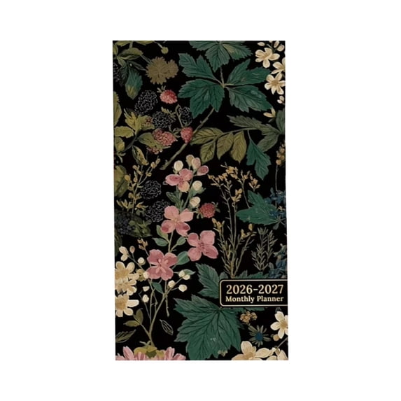 2026 Daily Planner, 2025-2027 Monthly Planner, Mini Notebook, Carry on Scheduling, Dark Floral Cover, Black Multicolor, 1 Pc