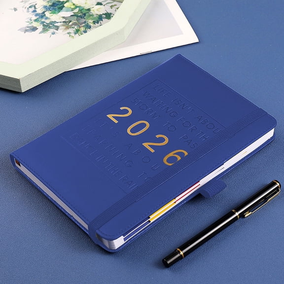 2026 Daily Planner,365-Day Hourly Schedule Notebook,January-December 2026 Agenda,Leather Hardcover,Elastic Pen Slot,80g Acid-Free Paper,8 Colors