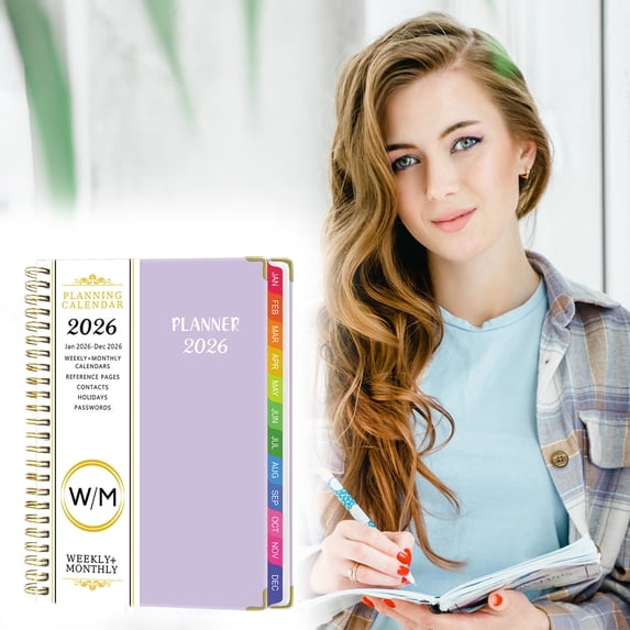 2026 Daily Planner Appointment Book with Pockets,Tabs,Soft Cover 8.5" x 6.2" Weekly and Monthly Planner 2026 Appointment Planner Purple Spiral Notebook with 15 Minute Increment