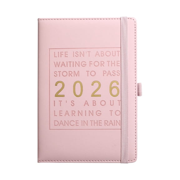 2026 Daily Planner Hardcover One Page Per Day Monthly Agenda Notebook Leather Cover to Do List Schedule Organizer Calendar Journal, 8X5.5In (1Pcs) Pink