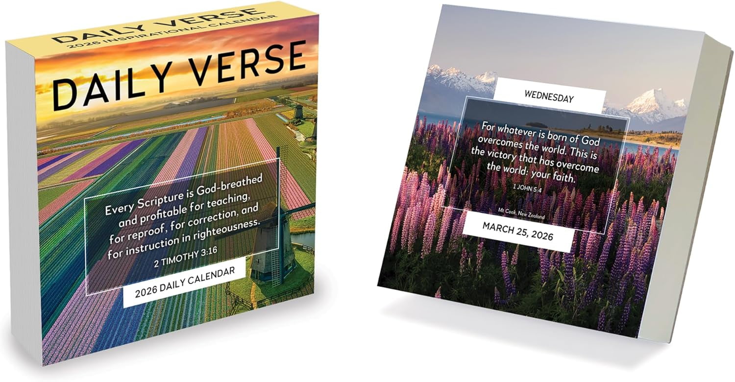 2026 Daily Verse Daily Desktop Calendar - Home and Office Organization - Small Desk Calendar 2026 with Full-Color Tear-Off Pages and Standing Cardboard Easel - 5.25in x 5.25in