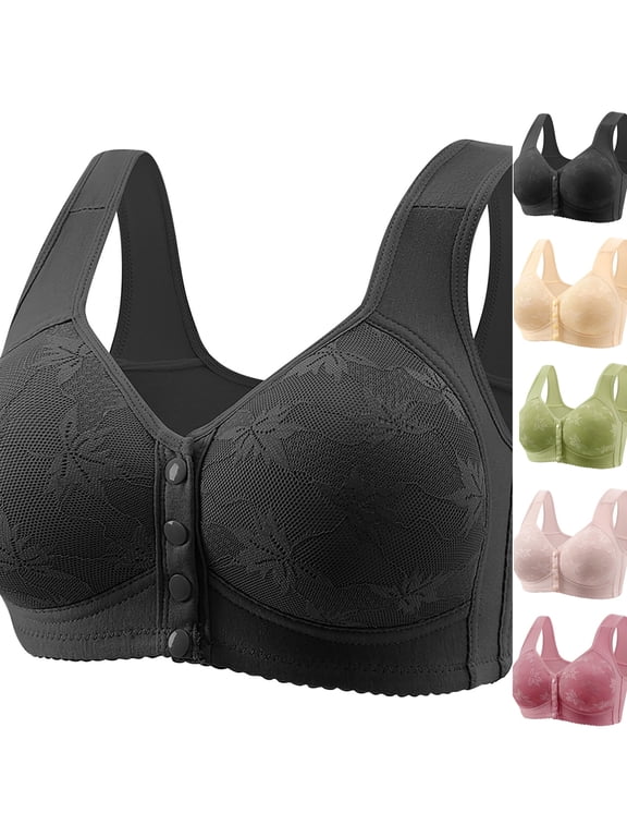 2026 Daisy Bras for Older Women Front Closure Bra Full Coverage Comfortable Bras No Underwire Plus Size Bra,Black,40