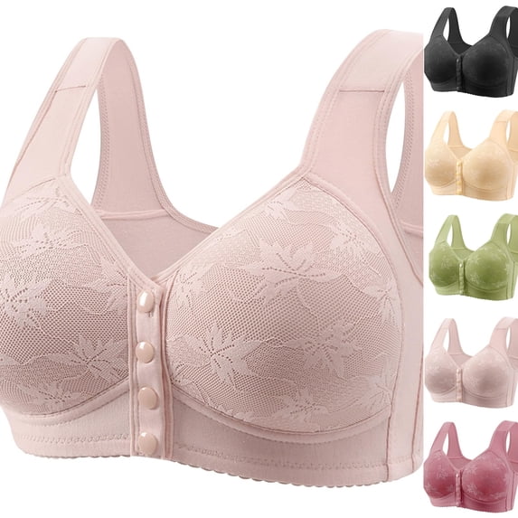 2026 Daisy Bras for Older Women Front Closure Bra Full Coverage Comfortable Bras No Underwire Plus Size Bra,Pink,38
