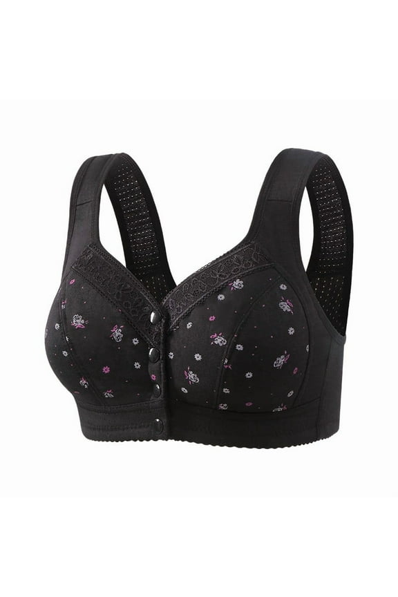 2026 Daisy Bras for Older Women No Underwire Front Closure Comfort Senior Wireless Snap Closing Bra Black 46