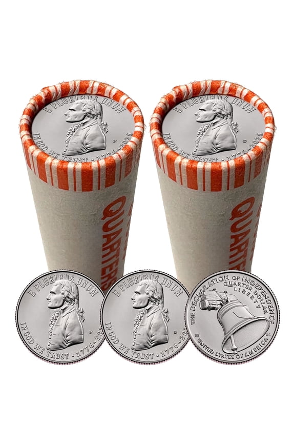 2026 Declaration of Independence Quarter Coin Rolls Set 1776-2026 Brilliant Uncirculated - 2 Rolls P & D Mint