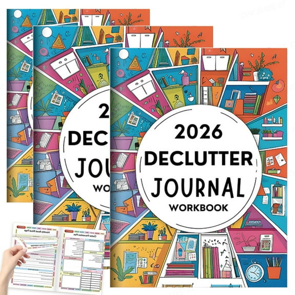 2026 Declutter Journal Workbook | 52-Week Home & Office Organization Planner | 60 Pages Guided Family Organizing Diary for Clear Decision-Making & Space Transformation,3PCS