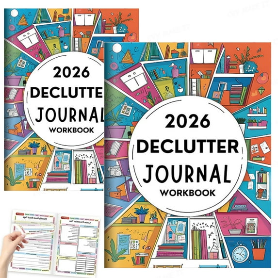 2026 Declutter Journal Workbook 60 Page Guided Organization Planner Daily Weekly & Monthly Decluttering Prompts Family Organizing & Personal Planning Diary for Organization Lovers,2PCS